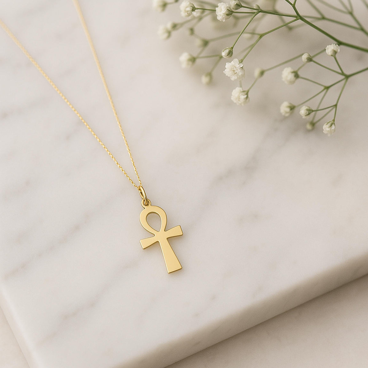 14K Solid Gold Ankh Necklace – Egyptian Key of Life Chain Pendant, gallery view 4 of 7