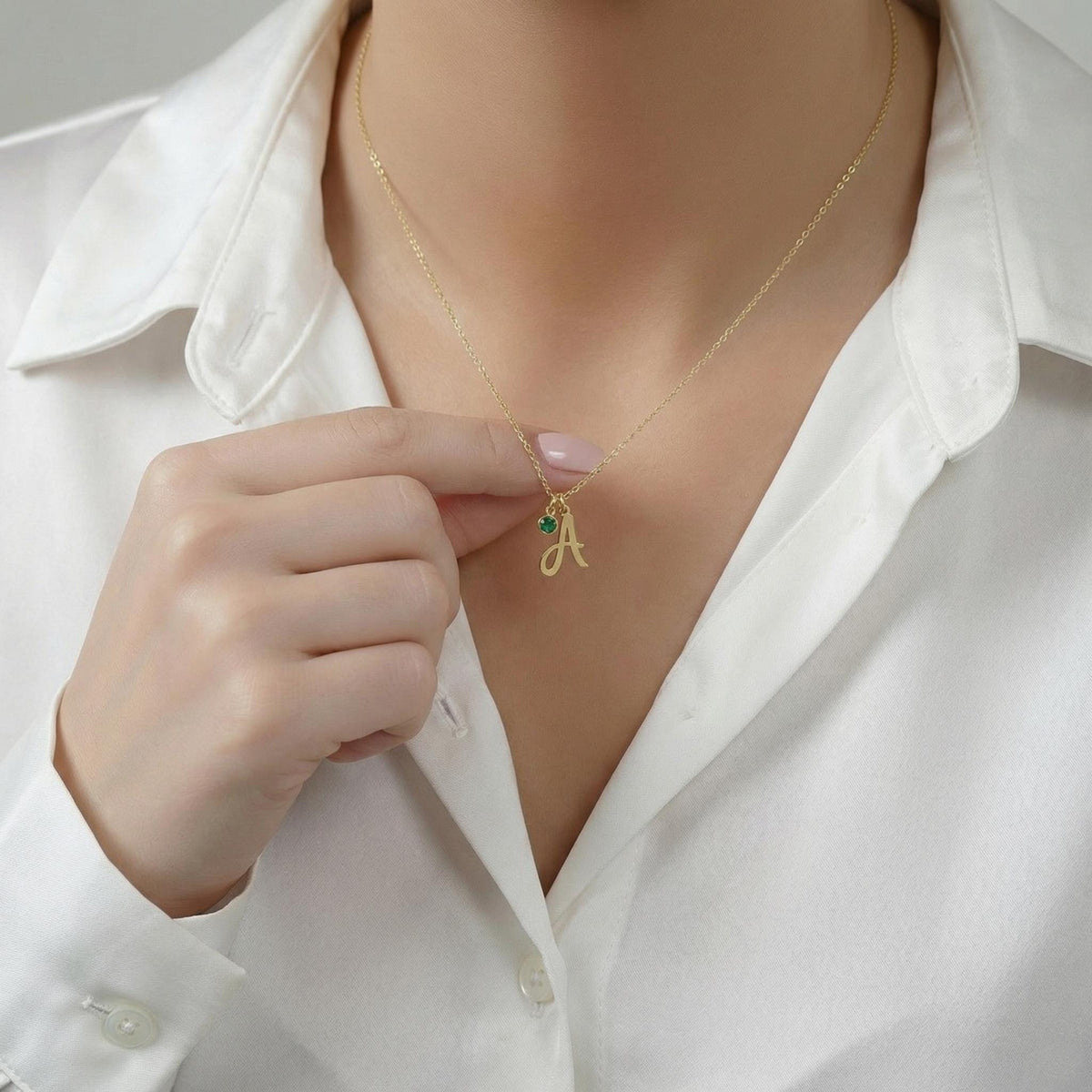14K Solid Gold Birthstone Initial Necklace – Personalized Charm, gallery view 2 of 10