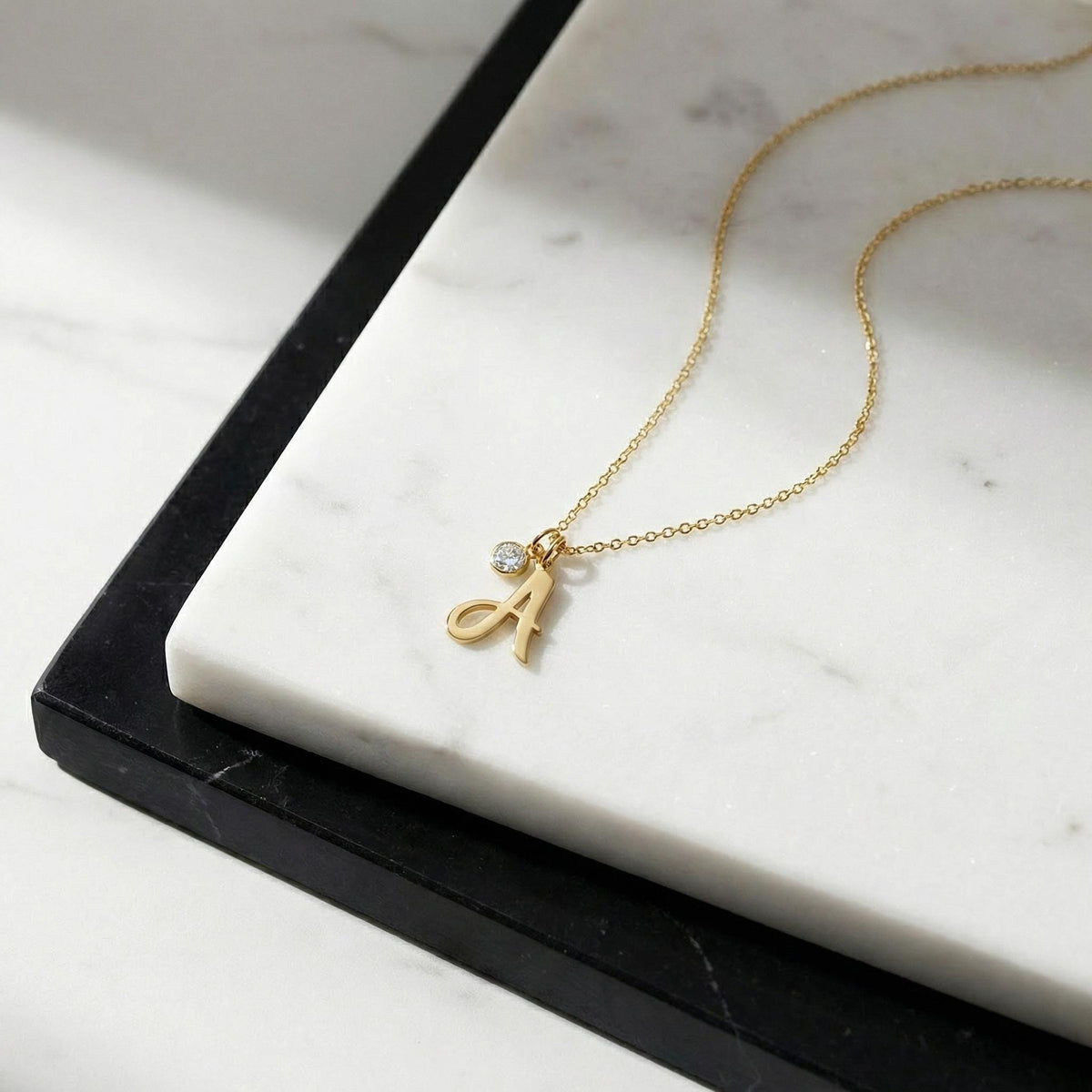 14K Solid Gold Birthstone Initial Necklace – Personalized Charm, gallery view 3 of 10
