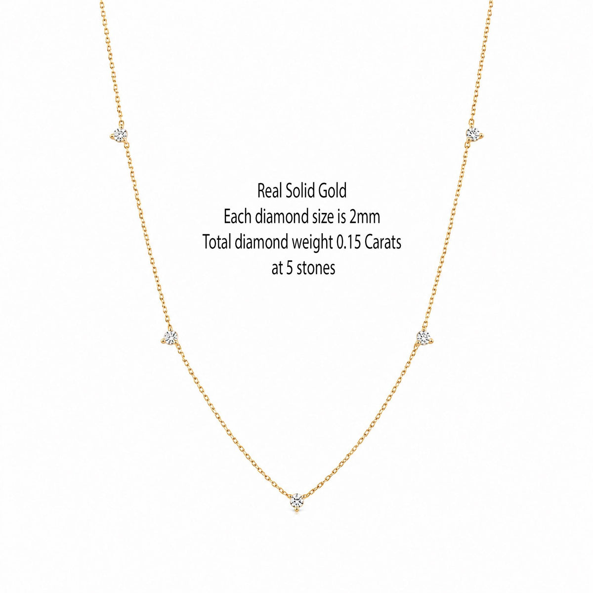 14K solid gold lab-grown diamond station necklace, gallery view 3 of 10