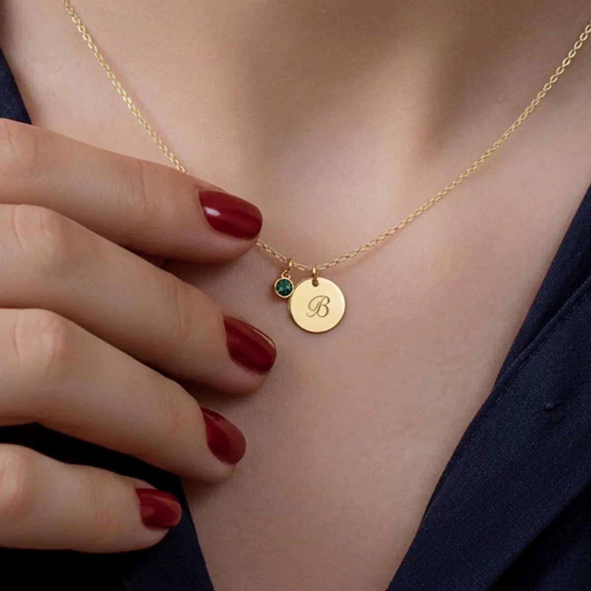 14K Solid Gold Disc Name and Initial Necklace, main product view