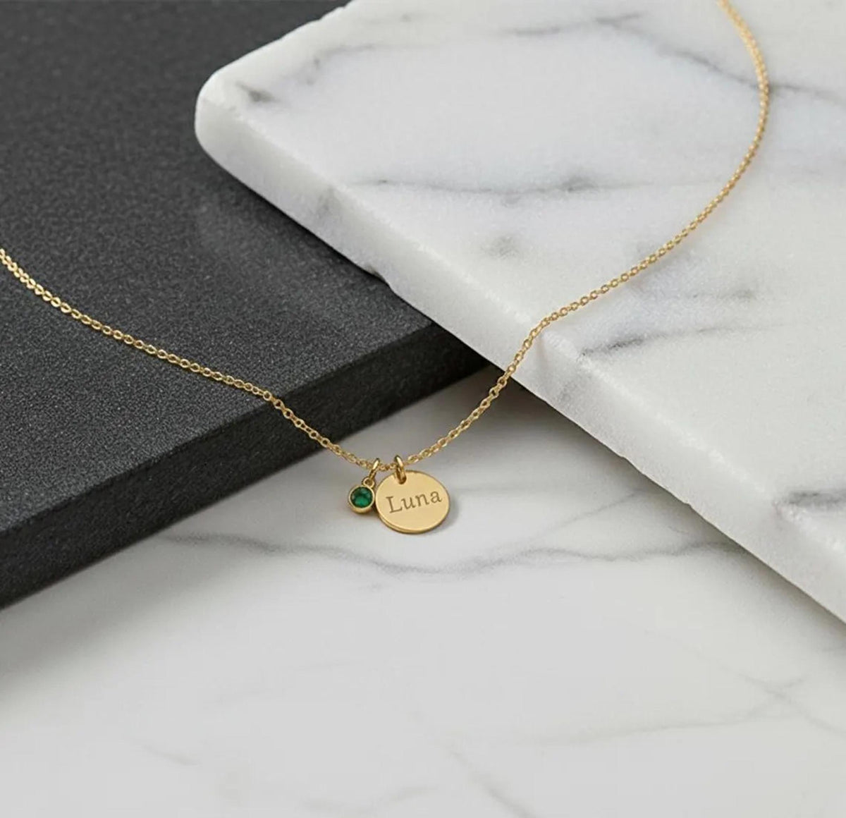 14K Solid Gold Disc Name and Initial Necklace, gallery view 2 of 10