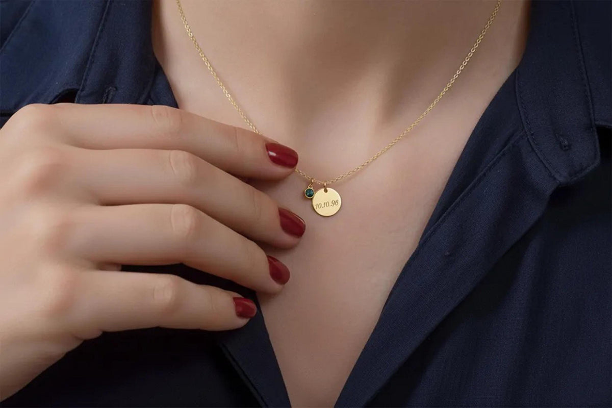 14K Solid Gold Disc Name and Initial Necklace, gallery view 3 of 10