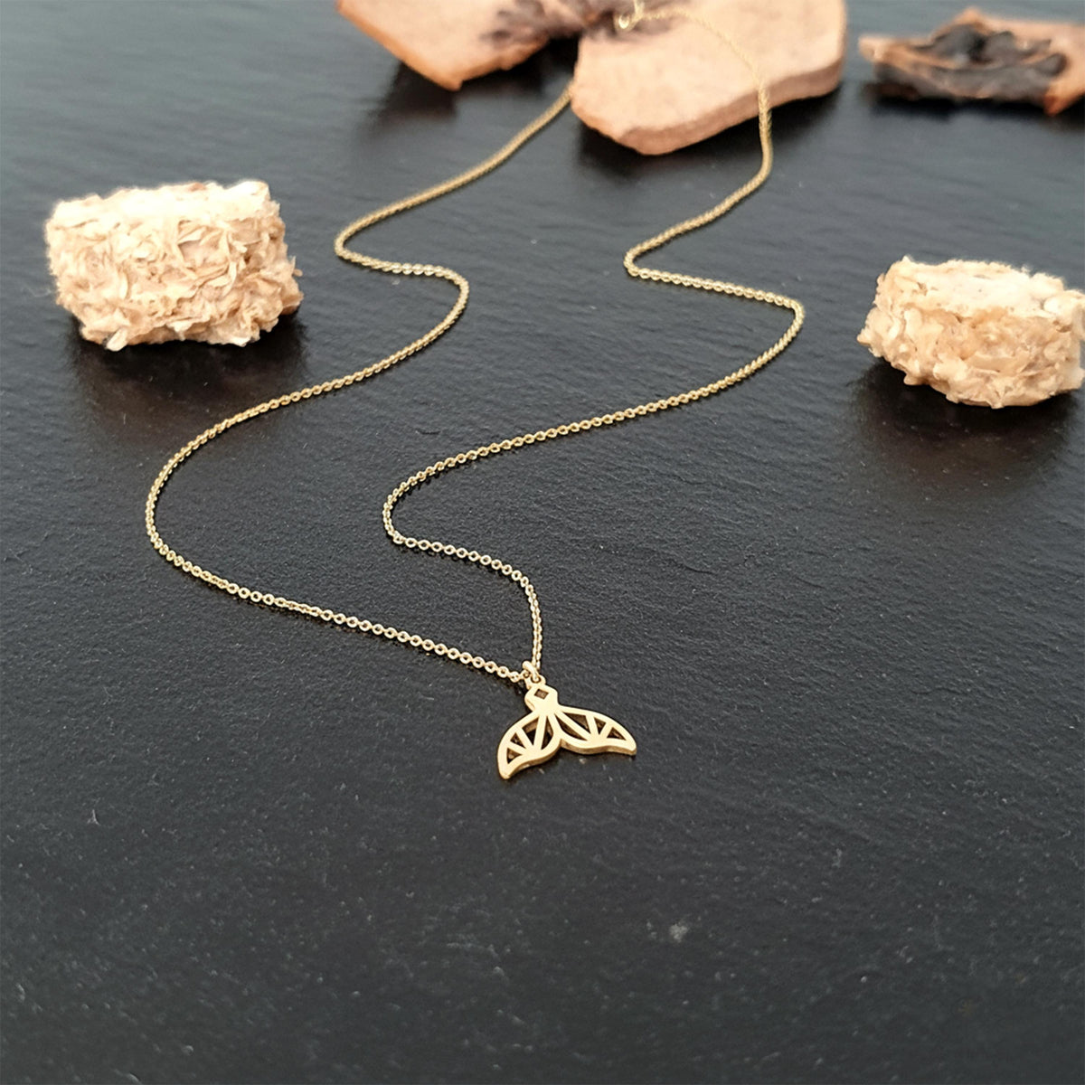 14K Solid Gold Mermaid Tail Charm Necklace, gallery view 2 of 7