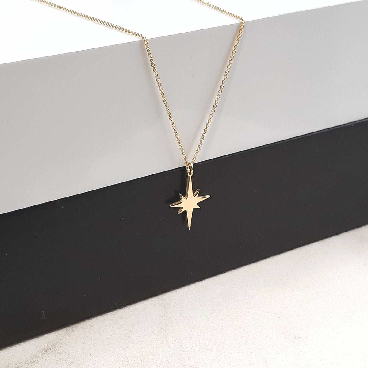14K Solid Gold North Star Pendant Necklace, main product view
