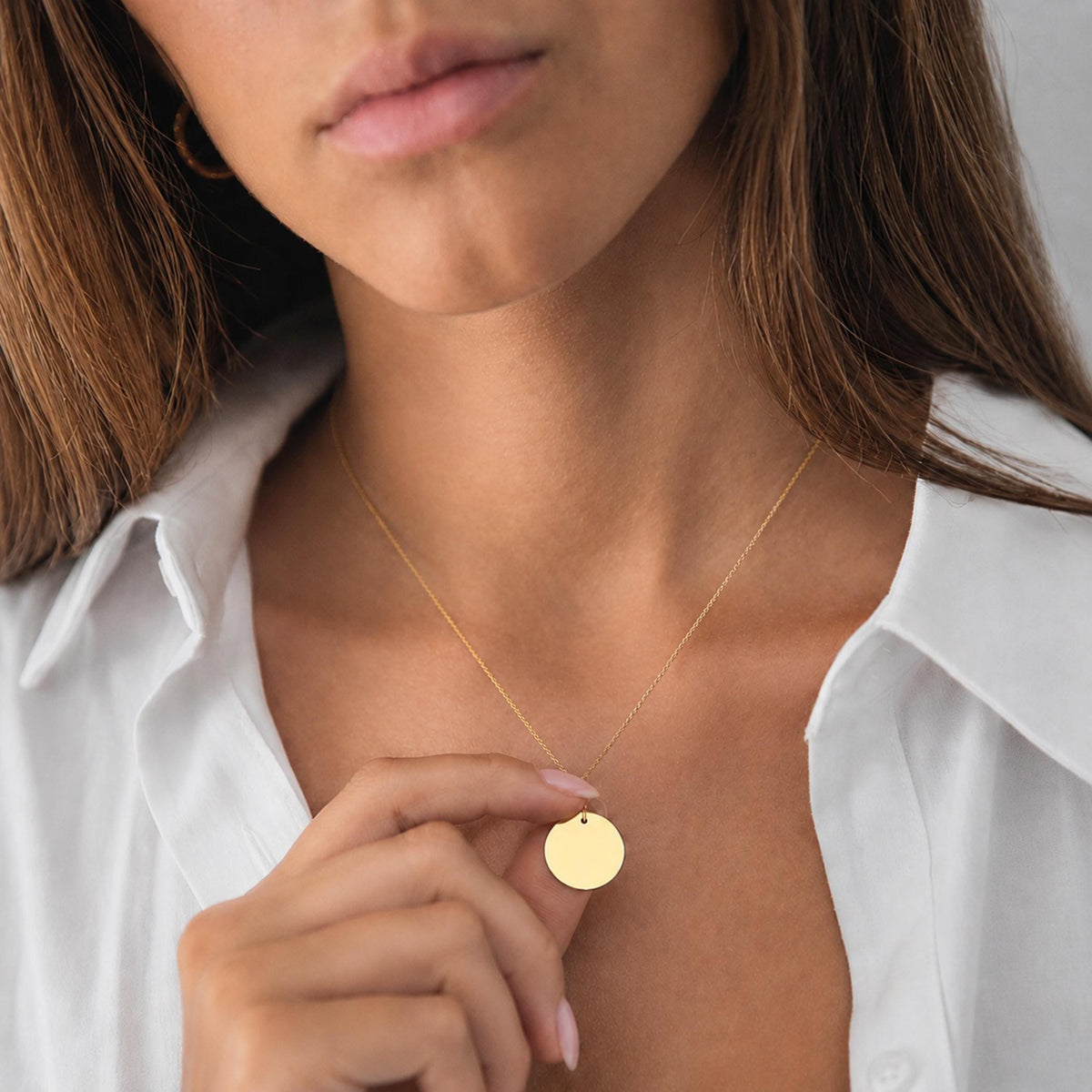 14K Solid Gold Personalized Custom Disc Necklace, gallery view 4 of 10