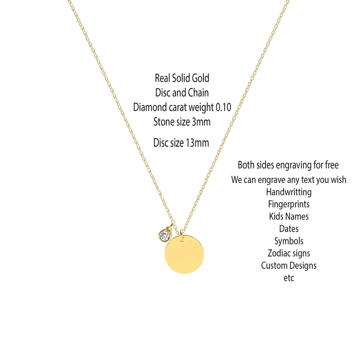14K Solid Gold Personalized Diamond Disc Necklace, gallery view 3 of 10